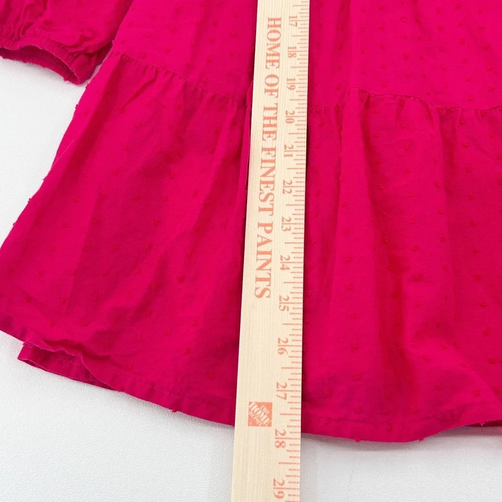 Girls Smocked Tiered Swiss Dot‎ Dress Pink Long Sleeve Zac Posen ZAC Kids M 7-8